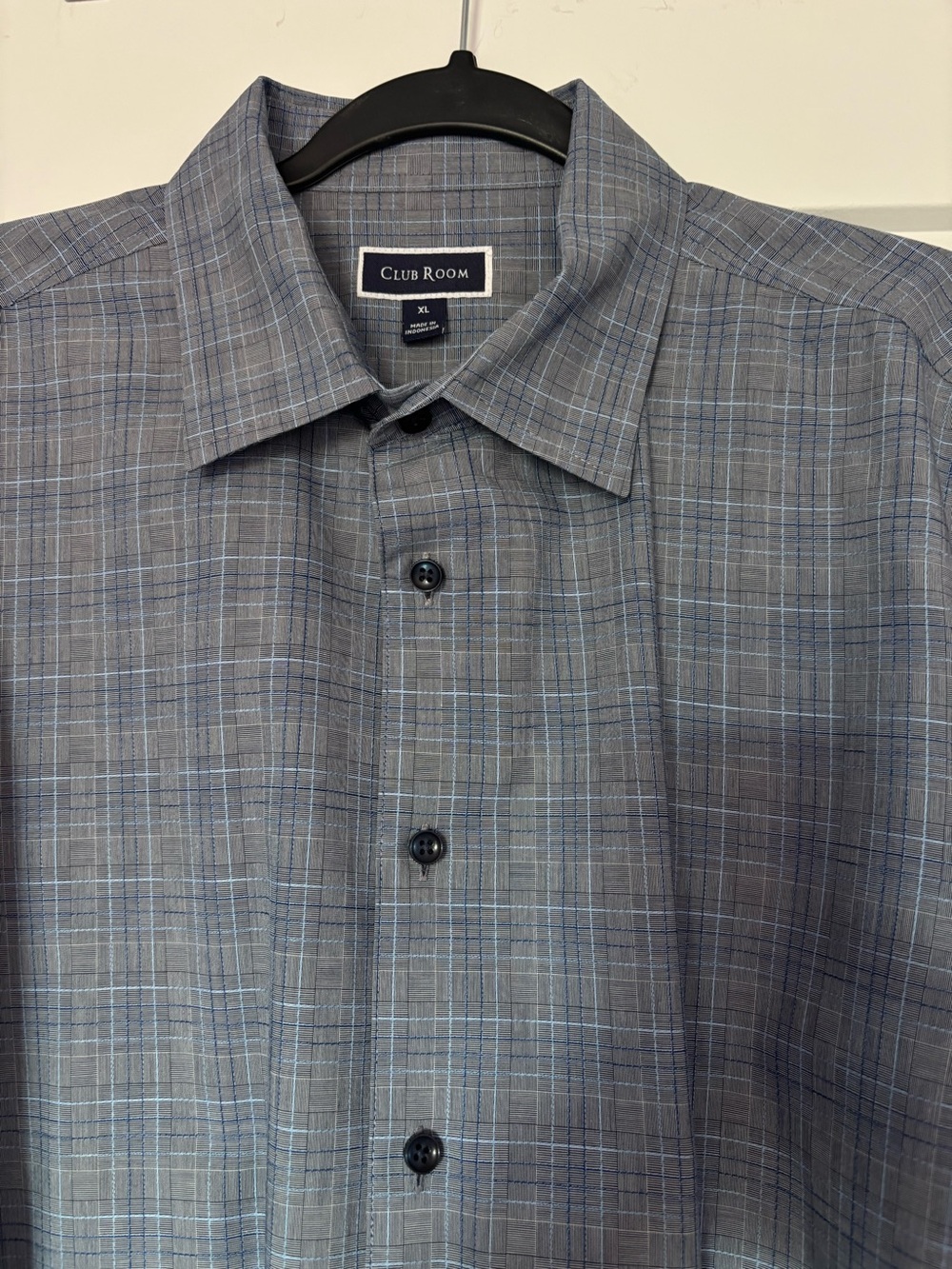 Club Room Gray Dress Shirt with Subtle Blue Windowpane